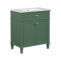 VanityFus 30-in Green Bathroom Vanity Single Sink Combo Ceramic Top 2 Soft-Close Doors Adjustable shelves