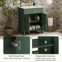 VanityFus 30-in Green Bathroom Vanity Single Sink Combo Ceramic Top 2 Soft-Close Doors Adjustable shelves