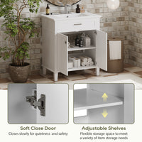 VanityFus 30-in White Bathroom Vanity Single Sink Combo Ceramic Top 2 Soft-Close Doors Adjustable shelves