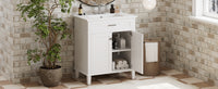 VanityFus 30-in White Bathroom Vanity Single Sink Combo Ceramic Top 2 Soft-Close Doors Adjustable shelves