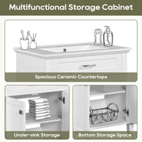 VanityFus 30-in White Bathroom Vanity Single Sink Combo Ceramic Top 2 Soft-Close Doors Adjustable shelves