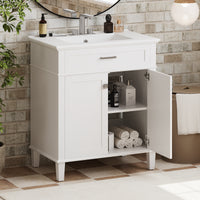 VanityFus 30-in White Bathroom Vanity Single Sink Combo Ceramic Top 2 Soft-Close Doors Adjustable shelves