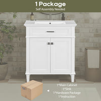 VanityFus 30-in White Bathroom Vanity Single Sink Combo Ceramic Top 2 Soft-Close Doors Adjustable shelves