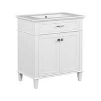VanityFus 30-in White Bathroom Vanity Single Sink Combo Ceramic Top 2 Soft-Close Doors Adjustable shelves