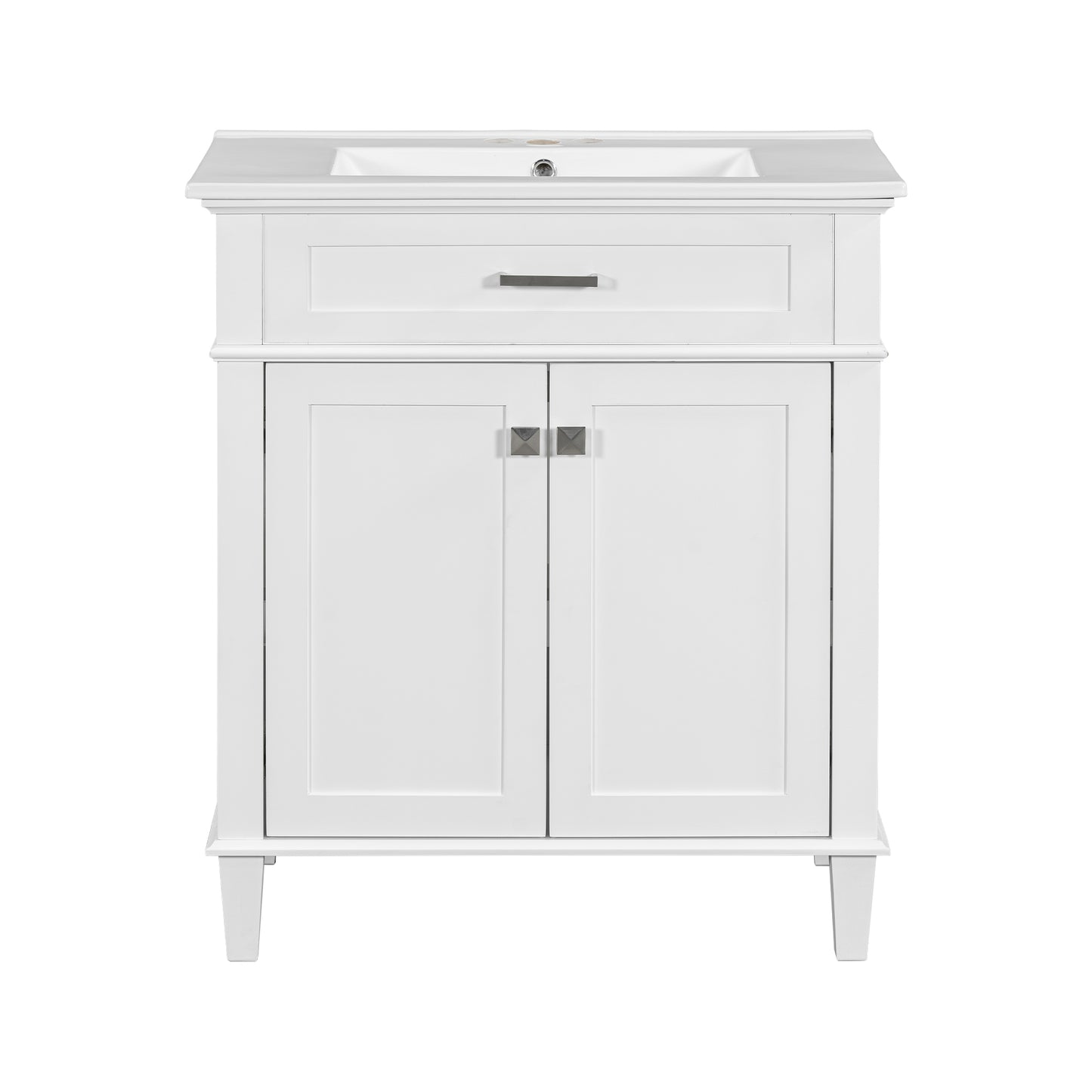 VanityFus 30-in White Bathroom Vanity Single Sink Combo Ceramic Top 2 Soft-Close Doors Adjustable shelves