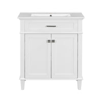 VanityFus 30-in White Bathroom Vanity Single Sink Combo Ceramic Top 2 Soft-Close Doors Adjustable shelves