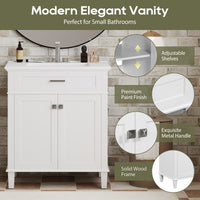 VanityFus 30-in White Bathroom Vanity Single Sink Combo Ceramic Top 2 Soft-Close Doors Adjustable shelves