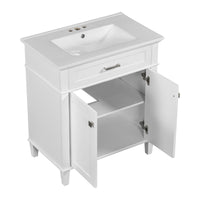 VanityFus 30-in White Bathroom Vanity Single Sink Combo Ceramic Top 2 Soft-Close Doors Adjustable shelves