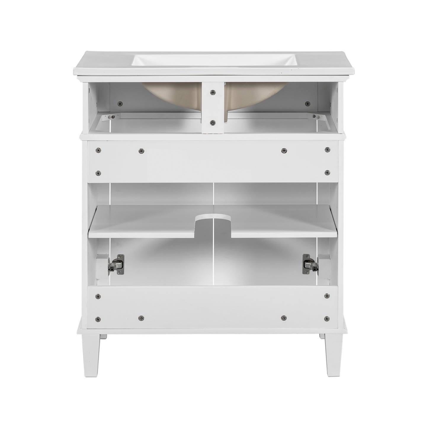 VanityFus 30-in White Bathroom Vanity Single Sink Combo Ceramic Top 2 Soft-Close Doors Adjustable shelves