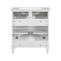 VanityFus 30-in White Bathroom Vanity Single Sink Combo Ceramic Top 2 Soft-Close Doors Adjustable shelves