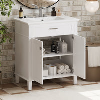 VanityFus 30-in White Bathroom Vanity Single Sink Combo Ceramic Top 2 Soft-Close Doors Adjustable shelves