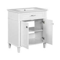 VanityFus 30-in White Bathroom Vanity Single Sink Combo Ceramic Top 2 Soft-Close Doors Adjustable shelves