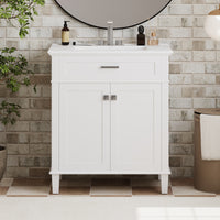 VanityFus 30-in White Bathroom Vanity Single Sink Combo Ceramic Top 2 Soft-Close Doors Adjustable shelves