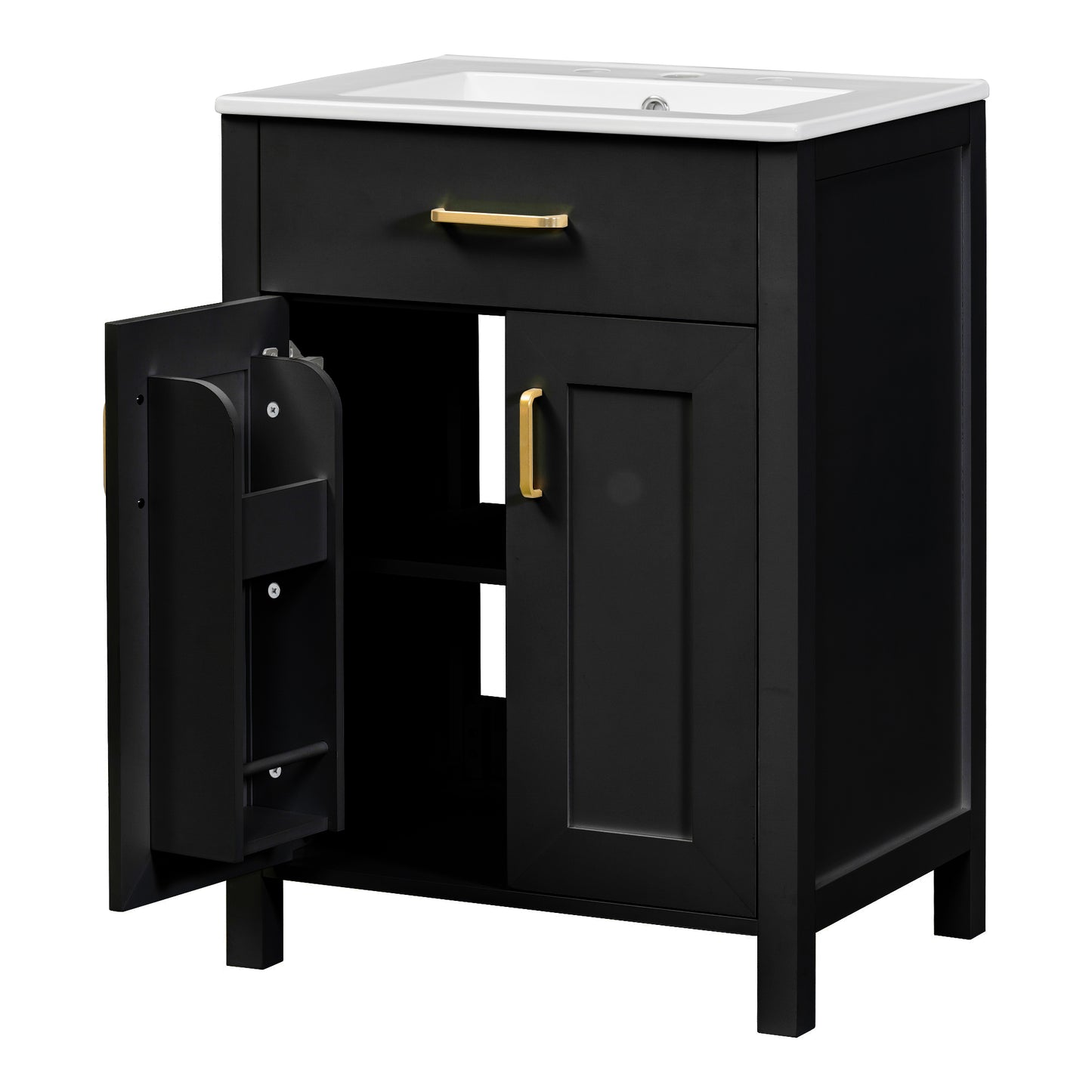 VanityFus 24.2-in Black Bathroom Vanity White Single Sink Combo With Ceramic Top 2 Soft-Close Doors 1 drawer