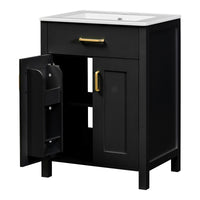 VanityFus 24.2-in Black Bathroom Vanity White Single Sink Combo With Ceramic Top 2 Soft-Close Doors 1 drawer