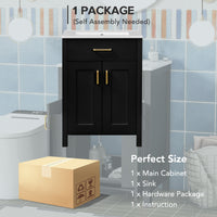 VanityFus 24.2-in Black Bathroom Vanity White Single Sink Combo With Ceramic Top 2 Soft-Close Doors 1 drawer