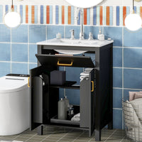 VanityFus 24.2-in Black Bathroom Vanity White Single Sink Combo With Ceramic Top 2 Soft-Close Doors 1 drawer
