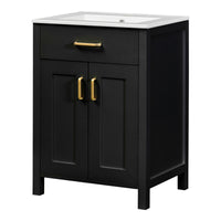 VanityFus 24.2-in Black Bathroom Vanity White Single Sink Combo With Ceramic Top 2 Soft-Close Doors 1 drawer