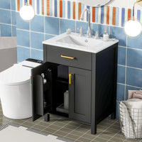 VanityFus 24.2-in Black Bathroom Vanity White Single Sink Combo With Ceramic Top 2 Soft-Close Doors 1 drawer