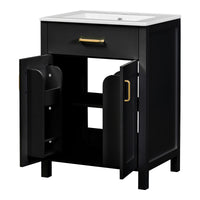 VanityFus 24.2-in Black Bathroom Vanity White Single Sink Combo With Ceramic Top 2 Soft-Close Doors 1 drawer