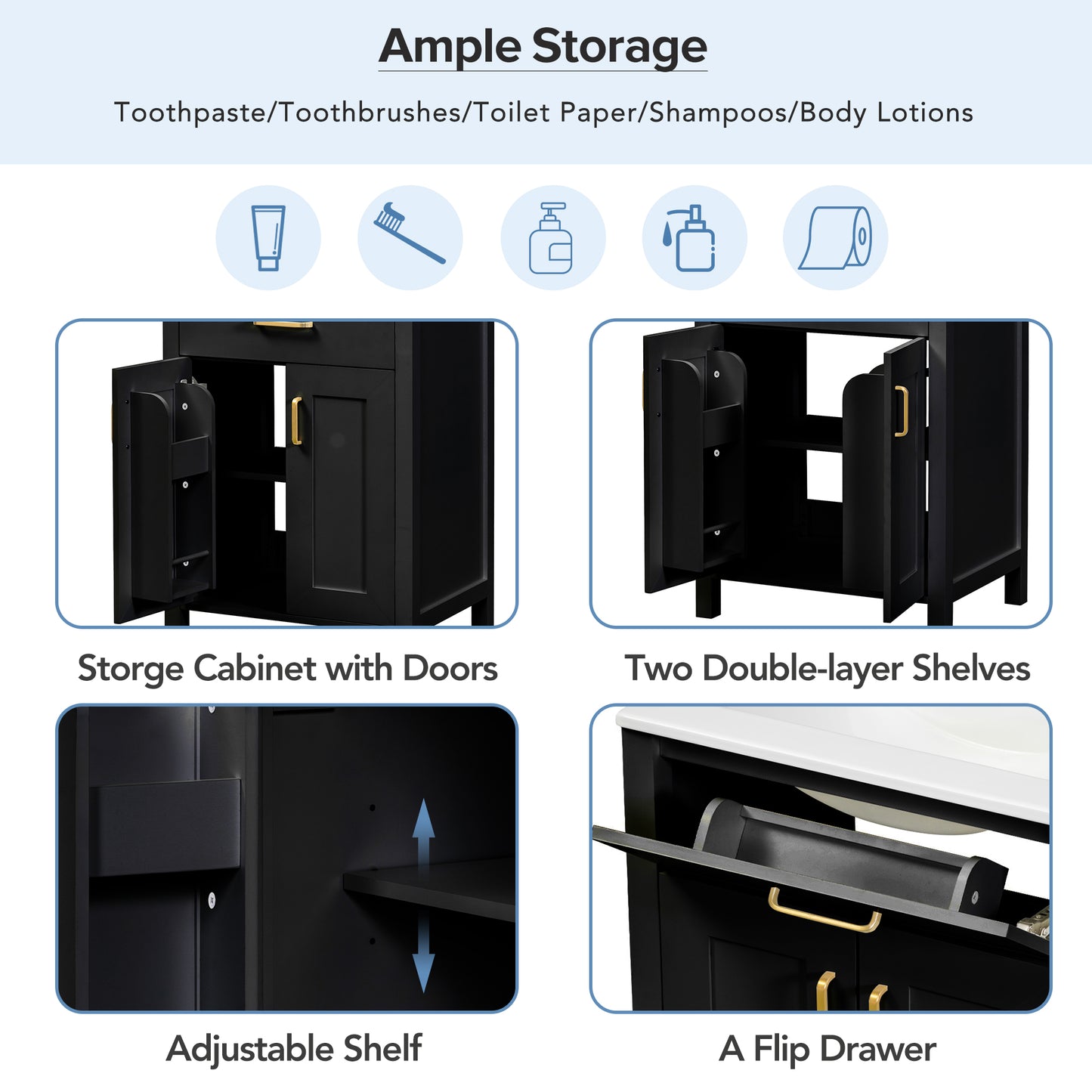 VanityFus 24.2-in Black Bathroom Vanity White Single Sink Combo With Ceramic Top 2 Soft-Close Doors 1 drawer