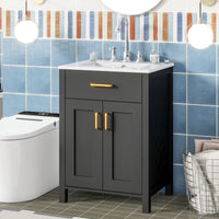 VanityFus 24.2-in Black Bathroom Vanity White Single Sink Combo With Ceramic Top 2 Soft-Close Doors 1 drawer