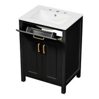 VanityFus 24.2-in Black Bathroom Vanity White Single Sink Combo With Ceramic Top 2 Soft-Close Doors 1 drawer