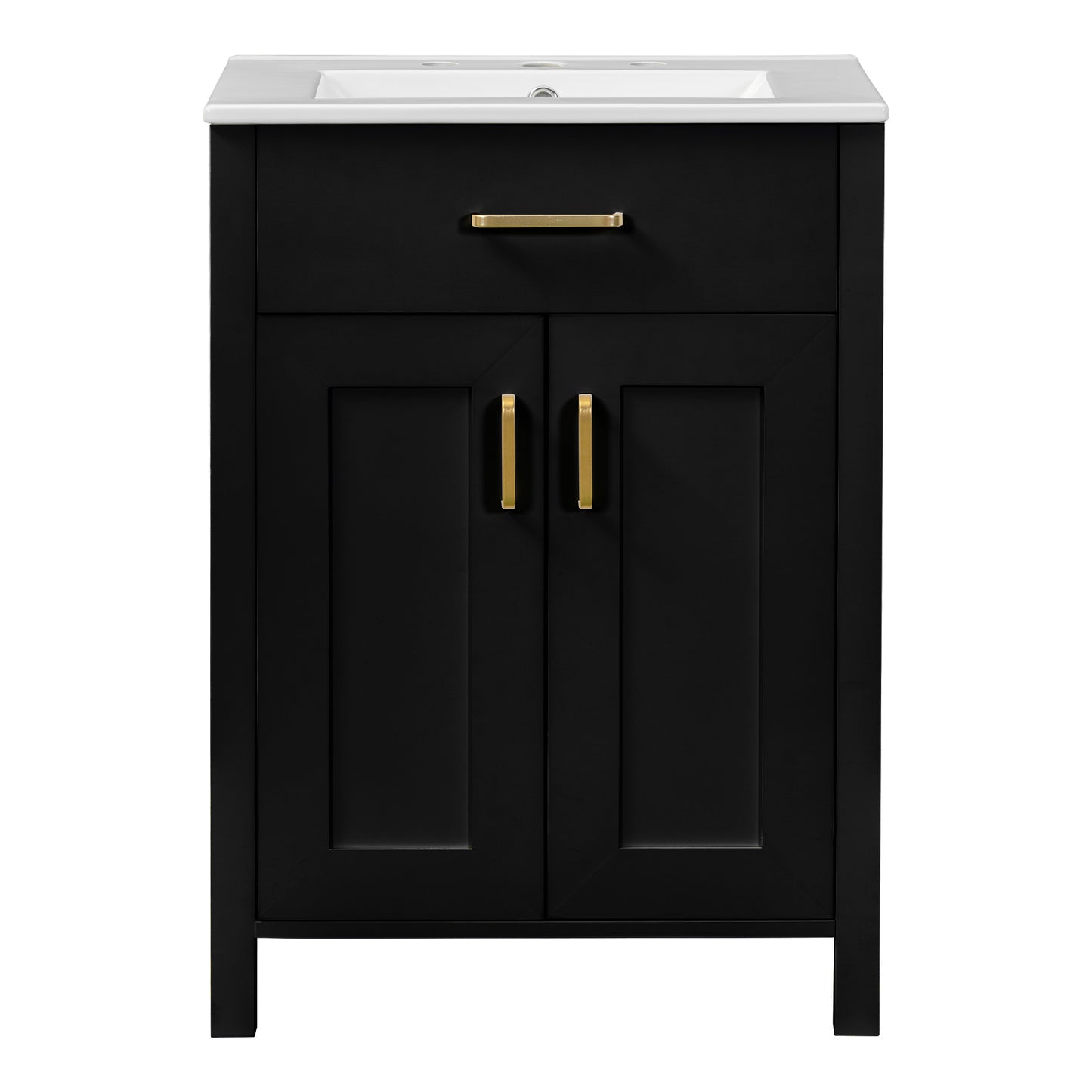 VanityFus 24.2-in Black Bathroom Vanity White Single Sink Combo With Ceramic Top 2 Soft-Close Doors 1 drawer