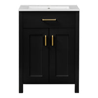 VanityFus 24.2-in Black Bathroom Vanity White Single Sink Combo With Ceramic Top 2 Soft-Close Doors 1 drawer
