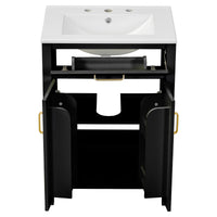 VanityFus 24.2-in Black Bathroom Vanity White Single Sink Combo With Ceramic Top 2 Soft-Close Doors 1 drawer