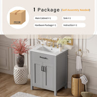 VanityFus 24.2-in Gray Bathroom Vanity White Single Sink Combo With Ceramic Top 2 Soft-Close Doors 1 drawer