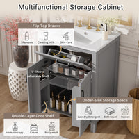 VanityFus 24.2-in Gray Bathroom Vanity White Single Sink Combo With Ceramic Top 2 Soft-Close Doors 1 drawer