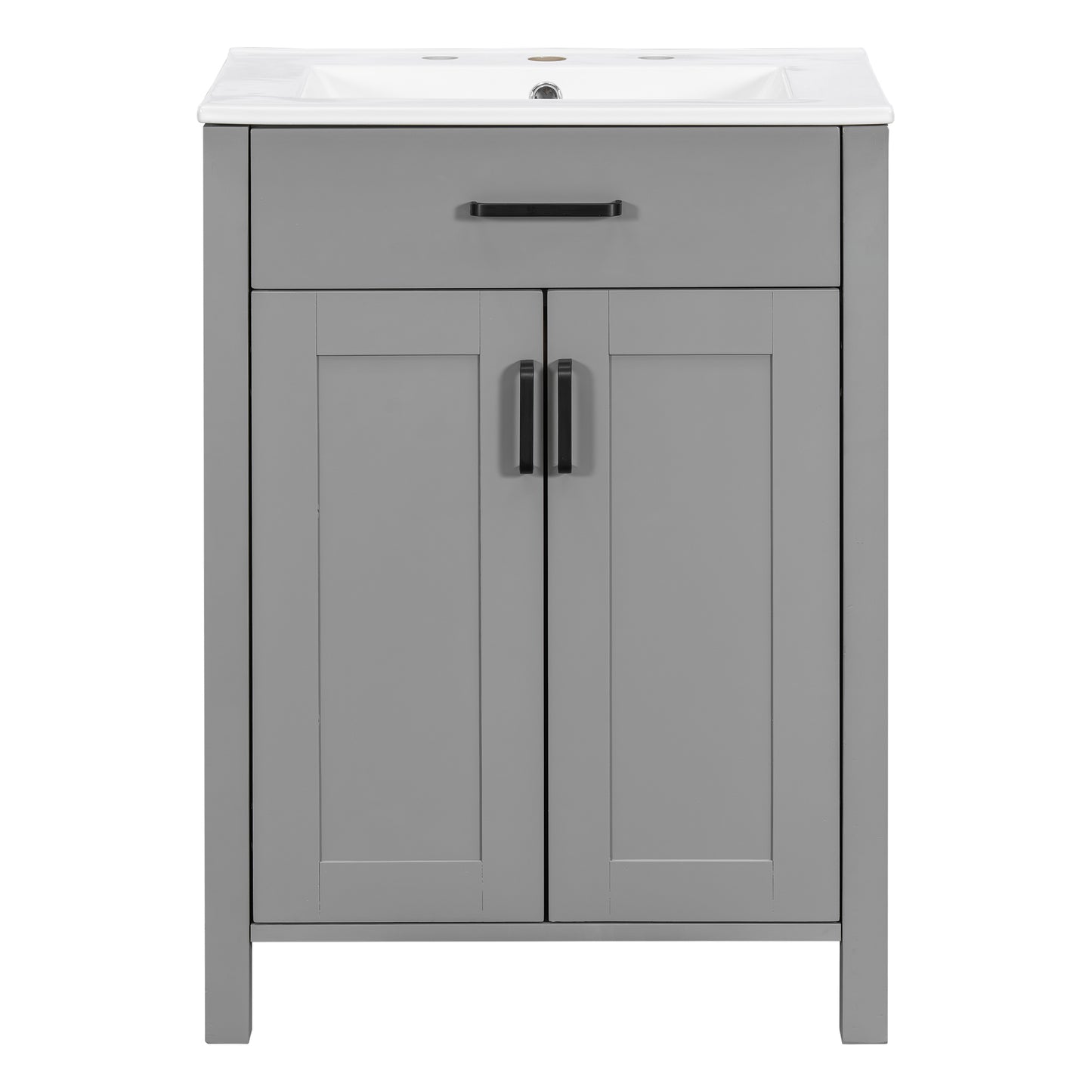 VanityFus 24.2-in Gray Bathroom Vanity White Single Sink Combo With Ceramic Top 2 Soft-Close Doors 1 drawer