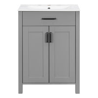 VanityFus 24.2-in Gray Bathroom Vanity White Single Sink Combo With Ceramic Top 2 Soft-Close Doors 1 drawer