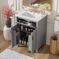 VanityFus 24.2-in Gray Bathroom Vanity White Single Sink Combo With Ceramic Top 2 Soft-Close Doors 1 drawer