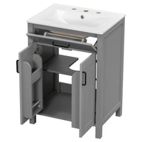 VanityFus 24.2-in Gray Bathroom Vanity White Single Sink Combo With Ceramic Top 2 Soft-Close Doors 1 drawer
