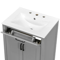 VanityFus 24.2-in Gray Bathroom Vanity White Single Sink Combo With Ceramic Top 2 Soft-Close Doors 1 drawer