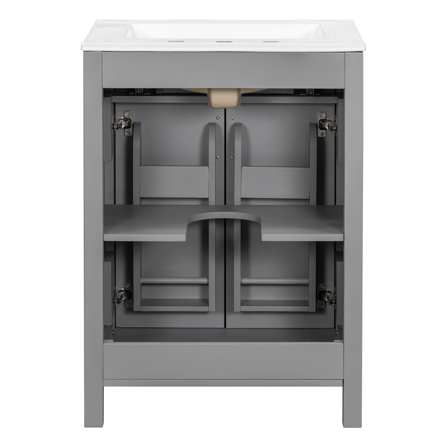 VanityFus 24.2-in Gray Bathroom Vanity White Single Sink Combo With Ceramic Top 2 Soft-Close Doors 1 drawer