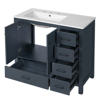 VanityFus 36-in Blue Bathroom Vanity White Single Sink Combo with Ceramic Top 2 Soft close doors 5 drawers