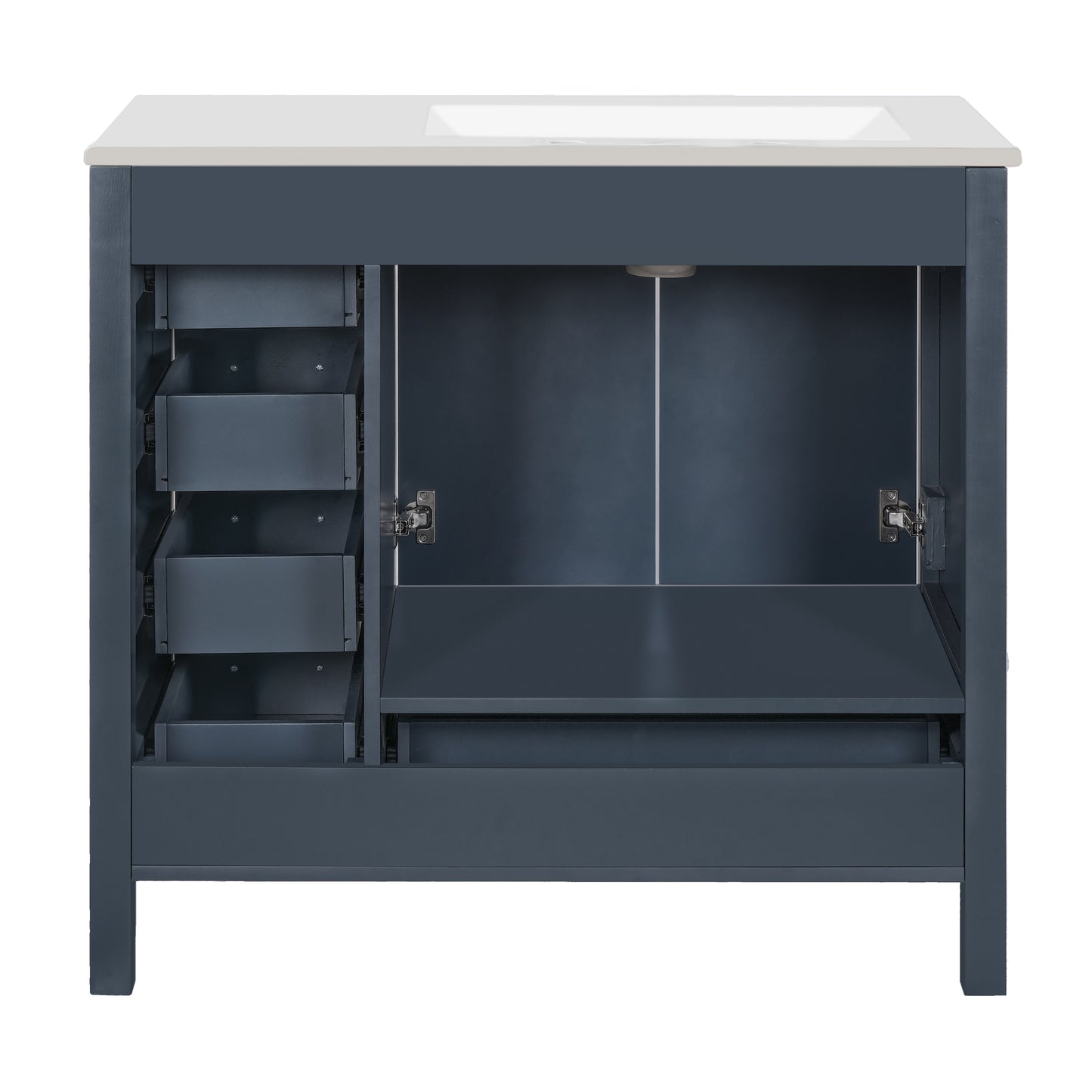 VanityFus 36-in Blue Bathroom Vanity White Single Sink Combo with Ceramic Top 2 Soft close doors 5 drawers