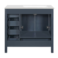 VanityFus 36-in Blue Bathroom Vanity White Single Sink Combo with Ceramic Top 2 Soft close doors 5 drawers