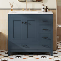 VanityFus 36-in Blue Bathroom Vanity White Single Sink Combo with Ceramic Top 2 Soft close doors 5 drawers