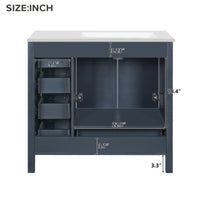 VanityFus 36-in Blue Bathroom Vanity White Single Sink Combo with Ceramic Top 2 Soft close doors 5 drawers