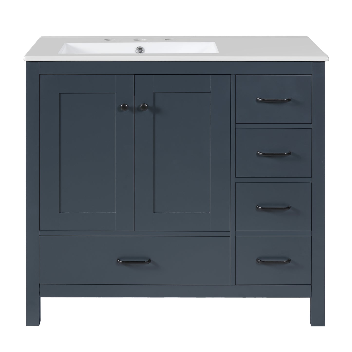 VanityFus 36-in Blue Bathroom Vanity White Single Sink Combo with Ceramic Top 2 Soft close doors 5 drawers
