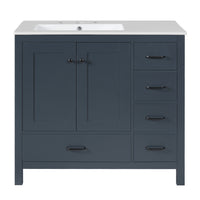 VanityFus 36-in Blue Bathroom Vanity White Single Sink Combo with Ceramic Top 2 Soft close doors 5 drawers