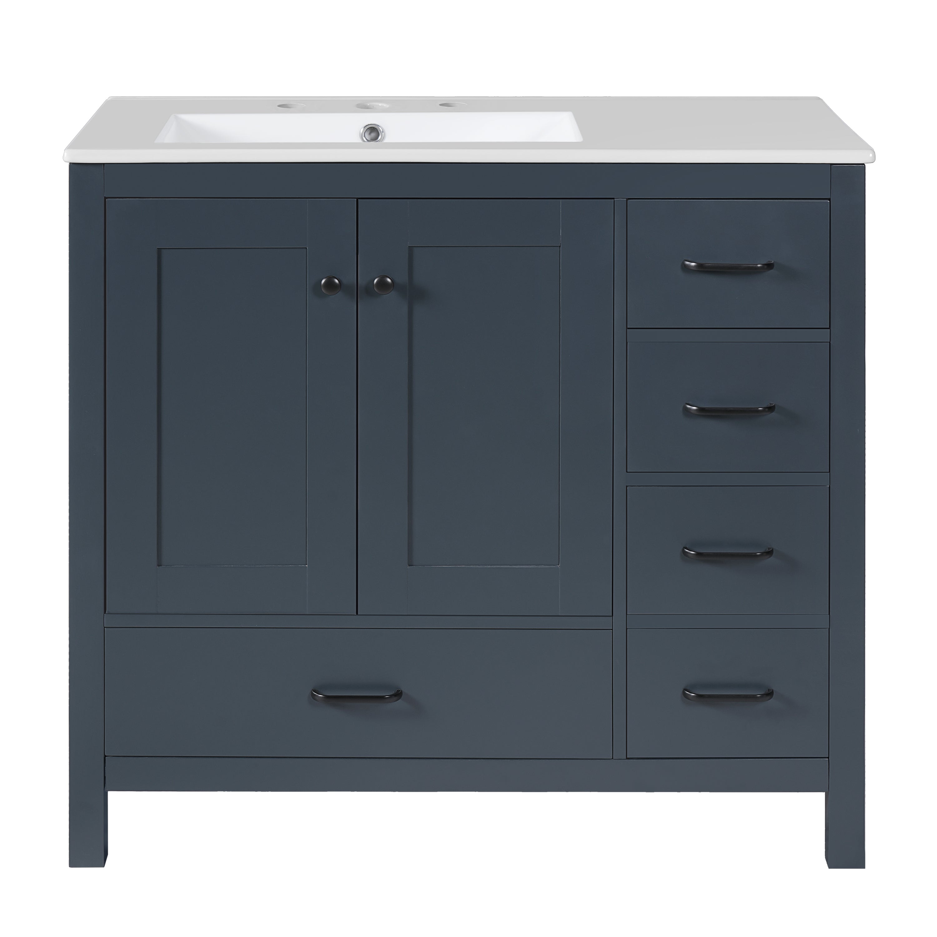 VanityFus 36-in Blue Bathroom Vanity White Single Sink Combo with Ceramic Top 2 Soft close doors 5 drawers