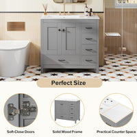 VanityFus 36-in Gray Bathroom Vanity White Single Sink Combo with Ceramic Top 2 Soft close doors 5 drawers