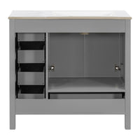 VanityFus 36-in Gray Bathroom Vanity White Single Sink Combo with Ceramic Top 2 Soft close doors 5 drawers
