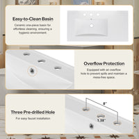 VanityFus 36-in Gray Bathroom Vanity White Single Sink Combo with Ceramic Top 2 Soft close doors 5 drawers