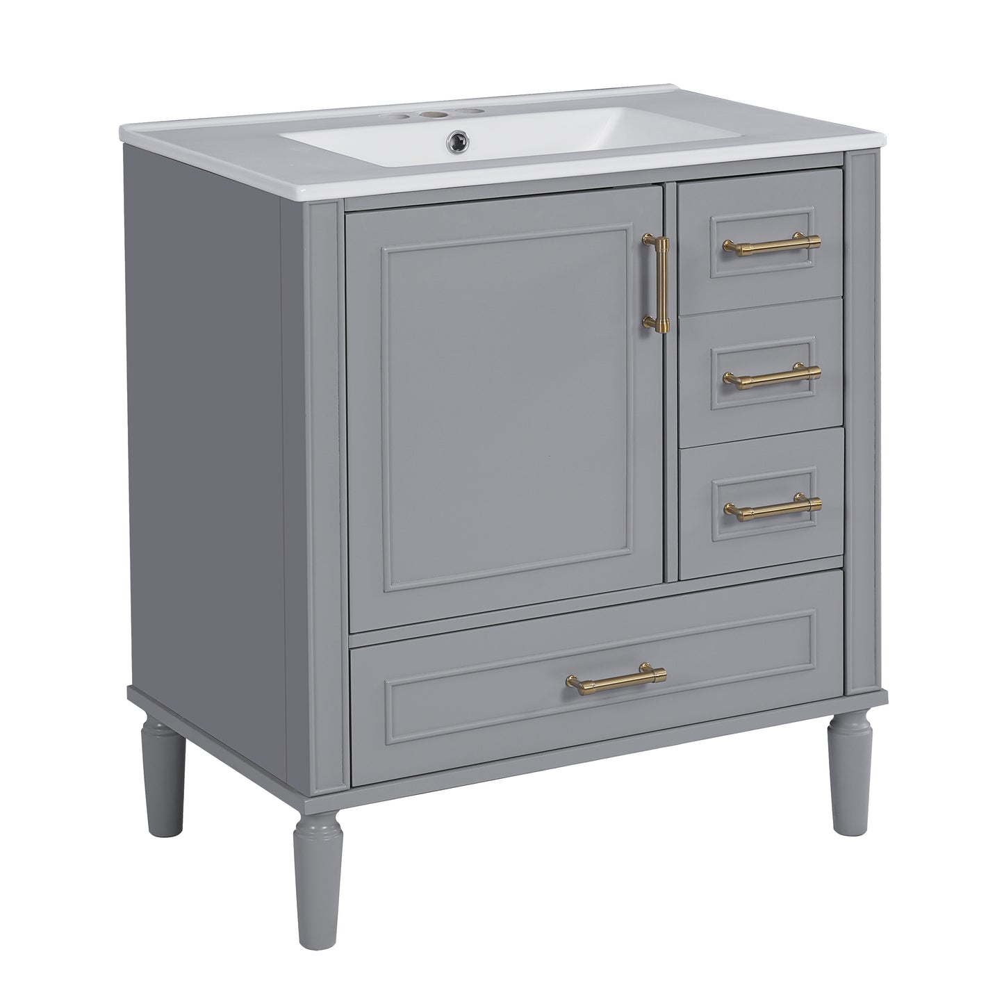 VanityFus 30-in Bathroom Vanity Gray Single Sink Combo Ceramic Top 1 Soft-Close Doors 3 Drawer